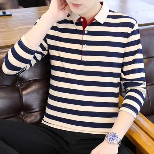 Autumn Classic Men Striped Polo Shirts Loose Business Casual Gentlemen Workwear Cotton High Quality Long Sleeve Male T-Shirts