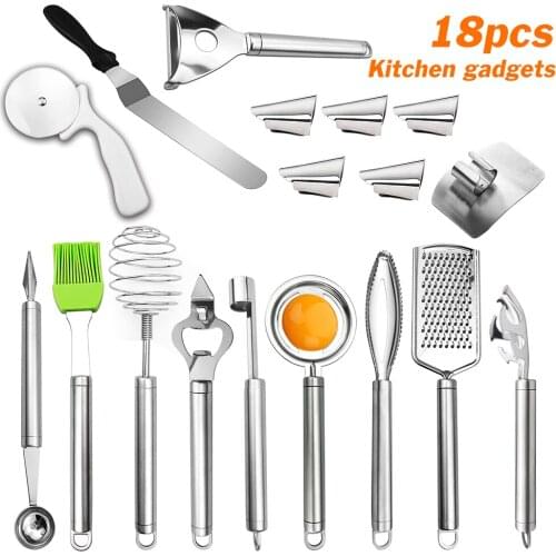 18-Piece Kitchen Tool Multi-Function Set, Whisk, Silicone Oil Sweep, Pizza Cutter, Stainless Steel Household Appliances