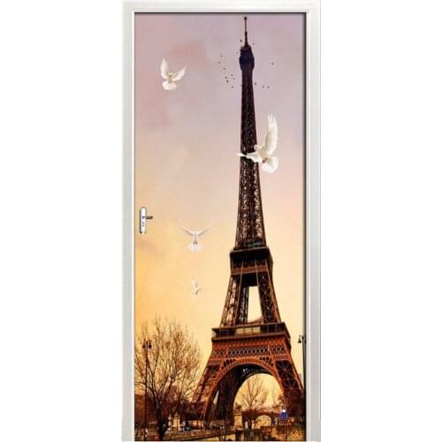 Paris Tower Door Sticker Self Adhesive Removable Door Wall Mural Wallpaper for Home Decoration