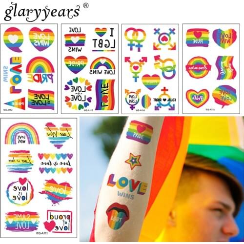 Glaryyears 1 Sheet Temporary Tattoo Sticker Rainbow Pattern Flash Waterproof Pride Day Fashion Small Body Art Men Women Child