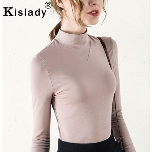 Kislady New 2020 Fall Winter Cotton Wmens Tops Casual Turtleneck Slim Long Sleeve Shirt Graphic Tees Women Oversized T Shirt