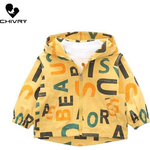 New 2021 Autumn Baby Girls Coat Kids Windbreaker Boys Outerwear Fashion Hooded Cute Cartoon Letter Print Zipper Jackets Clothing