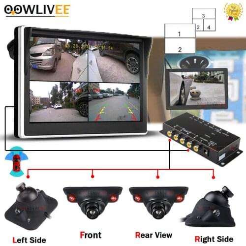 OOWLIVEE Multifunction Smart System Car Camera IR Sensors 360 Round view Split 4 Video Channels Box Side View Front Back Camera