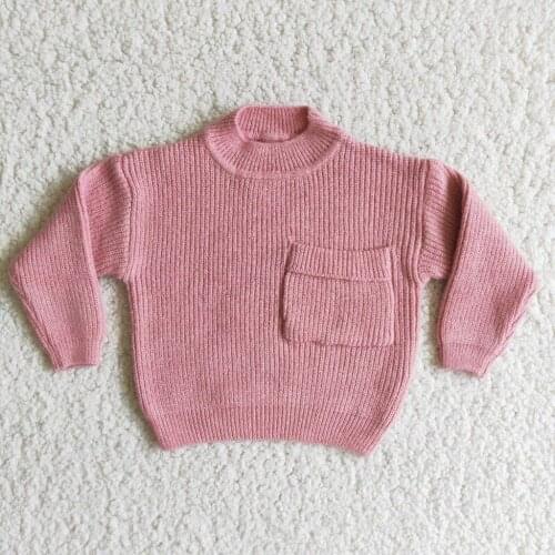 Autumn Baby Girls Boys Sweaters Coat Kids Knitting Pullovers Tops Baby Girls Solid Pink Long Sleeve Sweaters with Pocket