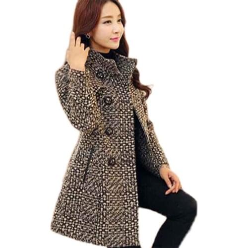 New Women Plaid Wool Blends Coat Autumn Winter Fashion Long Tweed Woolen Overcoat Plus size Female Casual Outerwear Abrigo Mujer