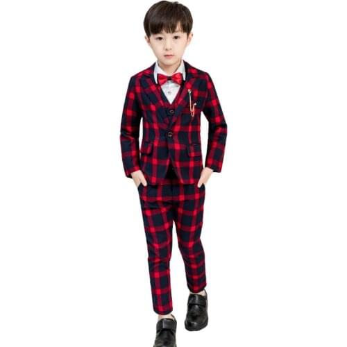 Flower Boys Formal Suit Kids Wedding Jackets Vest Pants Tie Clothing Set Children Blazer School Graduation Costume Groom Dress