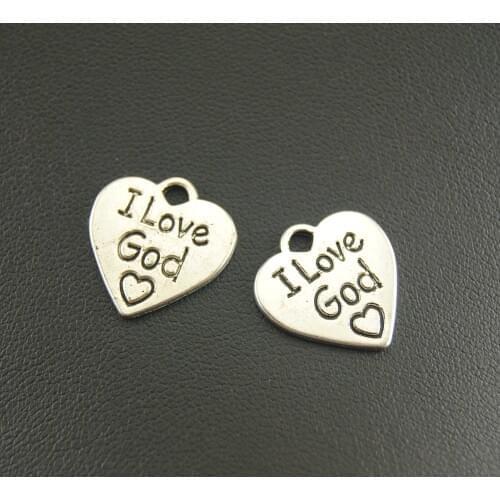 10pcs 18x17mm Zinc alloy pendant fit DIY Silver Color I Love God Heart Charms metal charms for jewelry making A1009