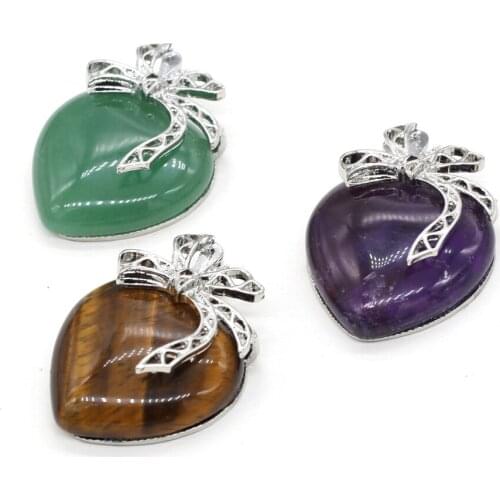 Natural Stone Pendant Heart Shape Green Aventurines Crystal Pendant for Trending Jewelry Making Necklace Earrings Accessories