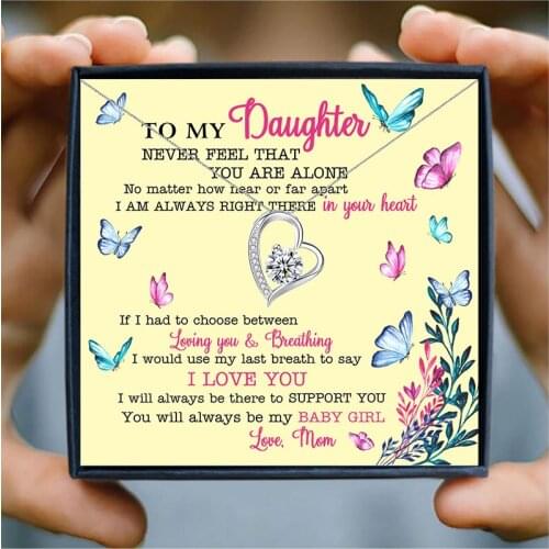 Silver Heart Chain Necklaces Pendants Rhinestone Choker Necklace for Daughter Birthday Gift Family Jewelry