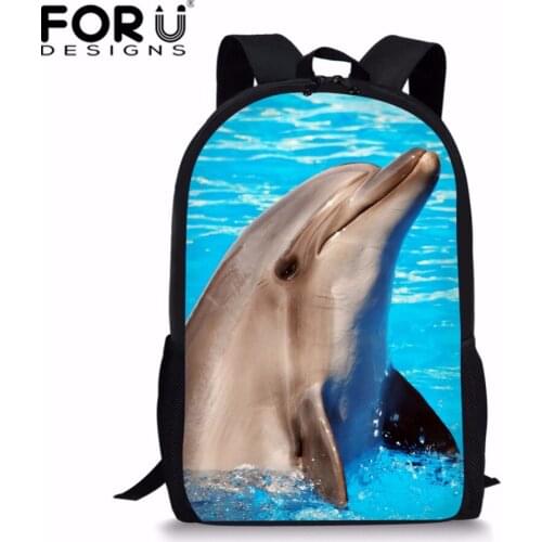 FORUDESIGNS Blue Underwater Dolphin Shark School Bags Printing Kids 3D Animal Schoolbag Fashion Tollder Baby Bookbag Harness