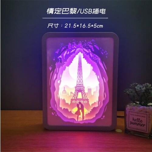 Light and Shadow Paper Carving Lamp 3d Photo Frame Paper-cut Night Light Valentines Day Creative Girlfriend Child Birthday Gift