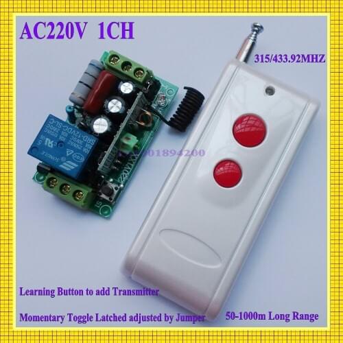 LED SMD Light Power ON OFF AC220V 1CH wireless switch 1000M RF Receiver&Transmitter 10A Latched Add controller freely 1ON 1OFF