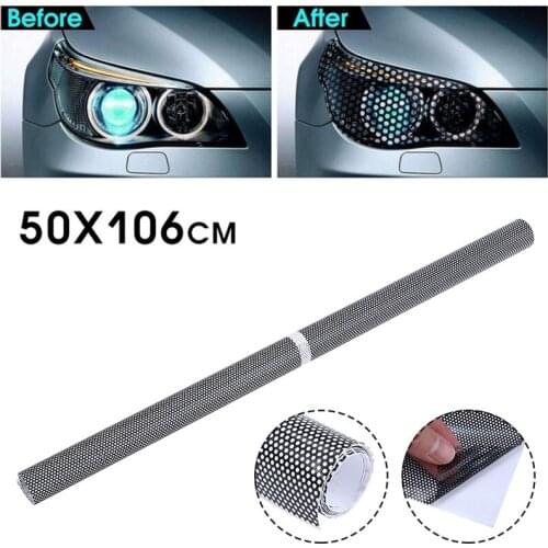 50x106cm Car Headlight Perforated Film Tint Mesh Like Fly Eye Tinting Film Car Headlight Tail Light Decal Sticker Gray