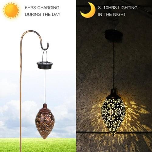 Solar Wrought Iron Outdoor Chandelier Courtyard Olive Style & Flower Carving Design LED Waterproof Drop-shaped Landscape Light