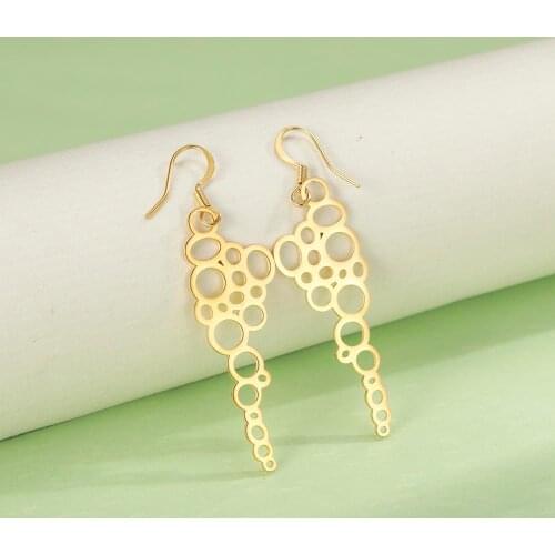 COOLTIME Gold Silver Color Stainless Steel Drop Earring Hollow Bubble 2021 Fashion Earrings For Women Drop Mesh Earrings Jewelry
