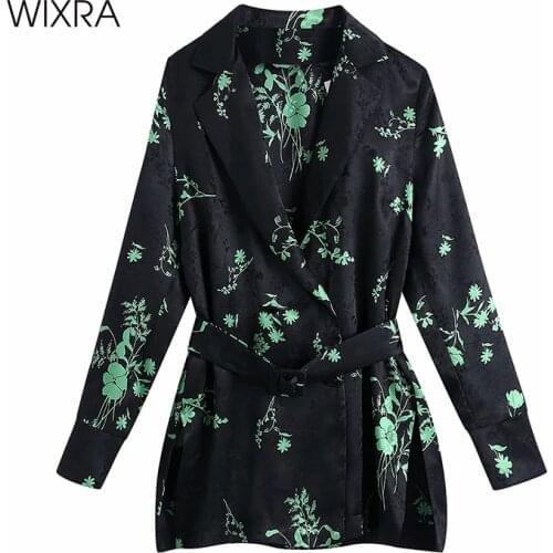 Wixra Womens Print Blouses Single-Breasted Female Sashes Shirts New Fashion 2021 Spring High Street Tops