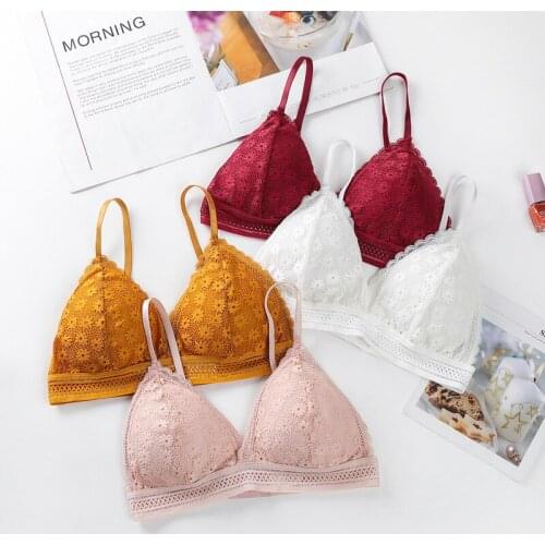 2021 Women Lace Bra No Steel Ring Beauty Back Wrapped Chest Comfortable Daisy Brassiere Stretch Triangle Cup Padded Underwear