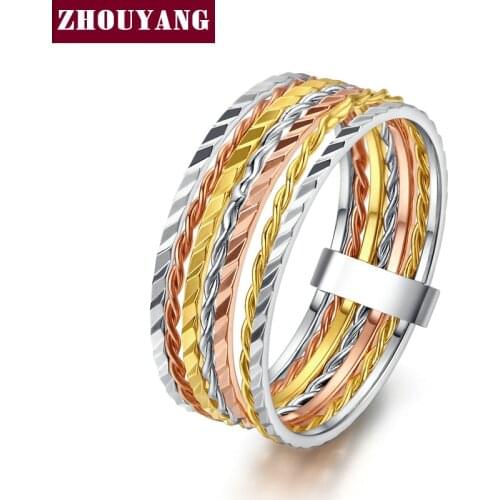 ZHOUYANG Top Quality Concise 7 Rings Mix Color Jewelry Austrian Crystal Full Sizes ZYR108 ZYR229