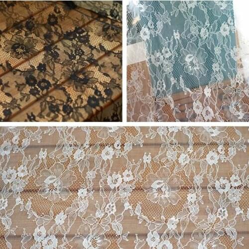 1 Meter 150 CM Wide Floral Lace Fabric Black White Mesh Wedding Evening Dress Costume Sewing Trim Home Textiles Materials DIY