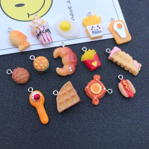 10pcs Hot Selling Flatback Potato Charm Kawaii Hot Dog Cake Pendant for Keychain, Earring, Scrapbooking, DIY Making, Necklace