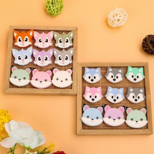 Kovict Animals Silicone Beads Cartoon Fox Head Bead 10pcs DIY Pacifier Clip For Children Baby Teether Chewable Nursing Toys