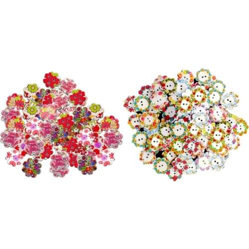100 Pieces 20mm Flat Wooden Flower Buttons Costume Shoes Sewing Fastener