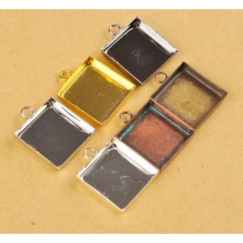 200pcs 16mm 18mm 20mm 25mm Square Bezel Pendant Blank Pendant Base Cabochon Settings Pendant Tray Findigns