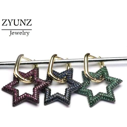 3 Pairs, Crystal Zircon Star Jewelry Dangle Earrings Elegant Jewelry CZ Brincos Drop-Earrings for Women Party Gift