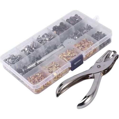 300 Sets Leather Rivets Double Cap Rivet Tubular Metal Studs with Punch Pliers Fixing Set Tools for DIY Leather Craft Rivets Rep