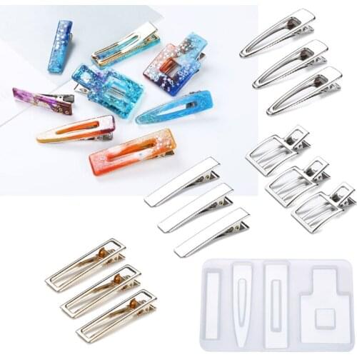 4 Shapes Handmade Hair Clips Jewelry Resin Casting Mold Geometric Hair Clip Barrettes Silicone Mold Jewelry Making Tools