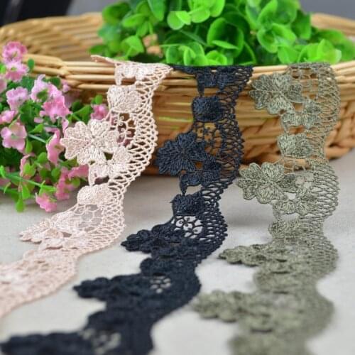 5 Yard/lot Delicate water soluble embroidery lace trim champagne Army green black diy accessories fabric 4.2cm flower