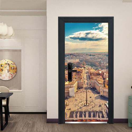 77x200cm 3D Creative Overlooking the Square Door Stickers Waterproof Wallpaper DIY Removable Mural Self-adhesive For Living Room