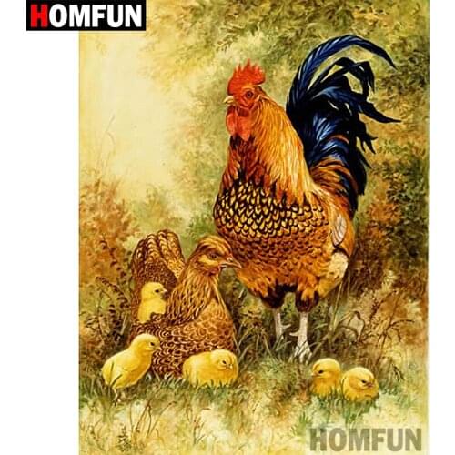 HOMFUN 5D DIY Diamond Painting Full Square/Round Drill "Animal chicken" 3D Embroidery Cross Stitch gift Home Decor A03816