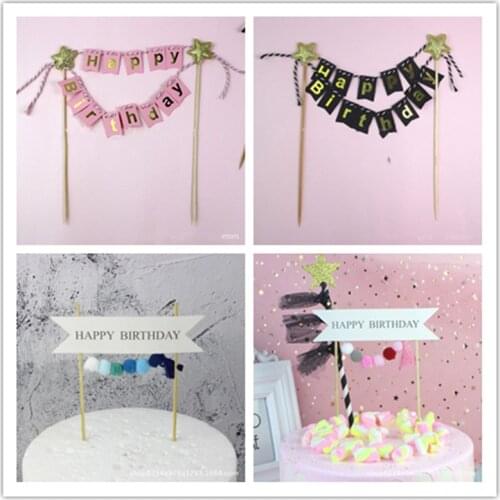Banner Happy Birthday Cake Topper Cupcake Toppers Flag Banner 1st Birthday Cake Decoration Baby Shower Boy Girl Wedding Party