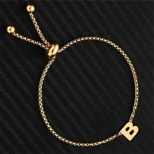 High Quality 26 Alphabet Initial Letter Bracelets for Women Adjustable Stainless Steel Gold Chain Charm Name Jewelry Birth Gift