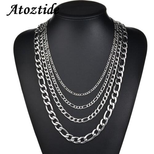 Atoztide Curb Cuban 1-3.5mm 55-70cm Stainless Steel 1:3 Figaro Chain Necklace Party Silver Color Side Chain Necklace Wholesales