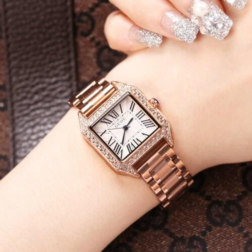 2018 Womens Square Luxury Rose Gold Alloy Quartz Watch Top GUOU Brand Waterproof Simple Watch for Woman Lady Gilrs Wristwatches