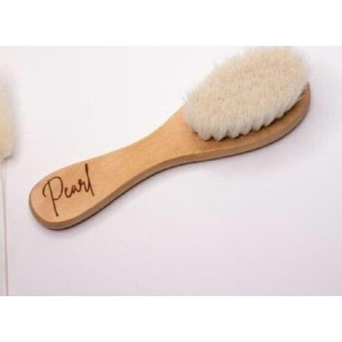 Personalized Wooden Baby Hairbrush Soft Goat Bristles for Newborns Baby Hair Brush Newborn Gift Baby Shower Gift