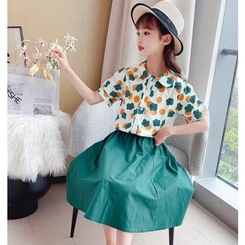 Kids Clothes Girls Summer Sets Fashion Floral shirt + Skirt 2 Pcs Casual Suit For Girls Teenage Children Clothing Outfits