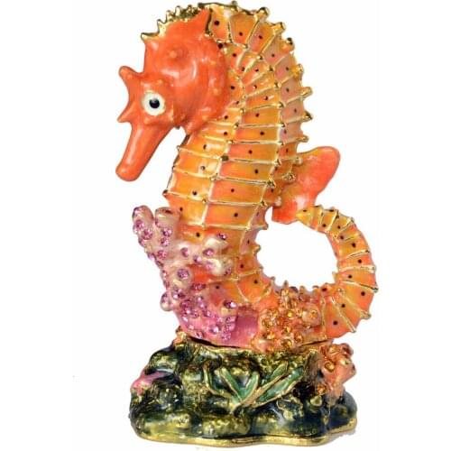 Crystal Bejeweled Enamelled Seahorse Trinket Jewelry Ring Box Christmas Gift Nautical Craft Collectibles Sealife Figurines