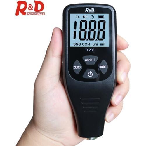 R&D TC200 Coating Thickness Gauge Backlight LCD Film measurement composite Auto Car Paint Thickness Meter withUS RU Manual Fe/NF