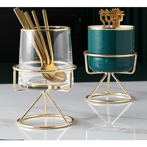 Nordic Ceramic Jar Kit Fruit Golden Fork Set Glass Jar Stainless Steel Fruit Checked Fruit Spoon Fruit Plug Set