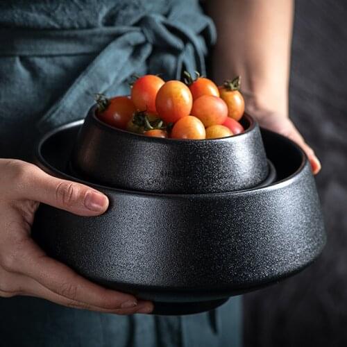 Creative Black Ceramic Tableware Noodle Bowl Soup Bowl Salad Bowl High Bowl Western Food Plate Steak Plate Vegetable Plate