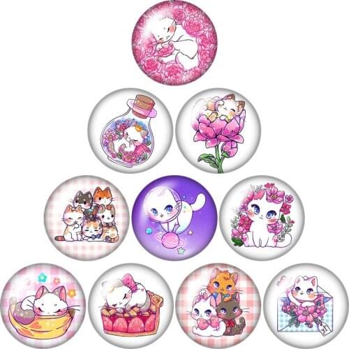 Lovely Cats Cartoon cat Love pet 12mm/16mm/18mm/25mm Round photo glass cabochon demo flat back Making findings