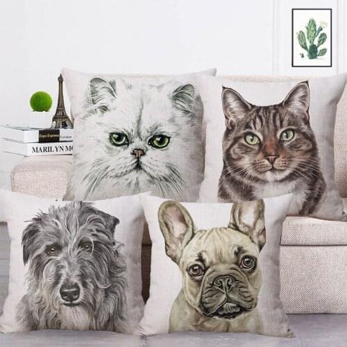 Horse Pug Dog Cat Lovely Animals Home Decorative Sofa Pillow Case Cushion Cover 45X45cm Boy and Girl Favor Bedroom Decor