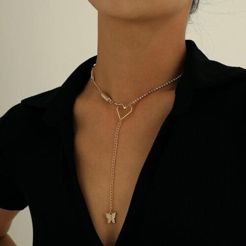 Fashion Long Tassel Butterfly Necklace Pendant For Women Creative Personality Clavicle Choker Hollow Heart Necklace Jewelry