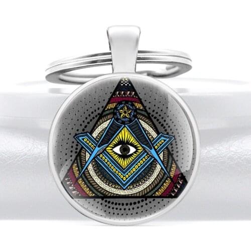 2020 New Arrivals Gods Eye Freemasonry Glass Dome Metal Key Chain Classic Men Women Masonic Jewelry Gifts Key Rings