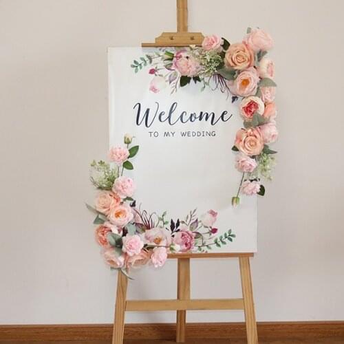New Custom Wedding Floral Props Welcome Card Florals Artificial Creative Sign Corner Floral Decor Garland Flower Bouquet