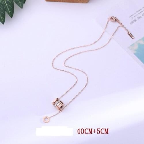 Roman Numeral Cylinder Cubic Zircon Rose Gold Necklace Titanium steel Silver color girls collarbone chain necklace