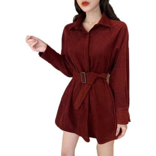 Fashion Women Coat Jacket New 2020 Spring Autumn Corduroy Coats Long Sleeve Single-breasted Casual Outerwear Top With Belt A1886